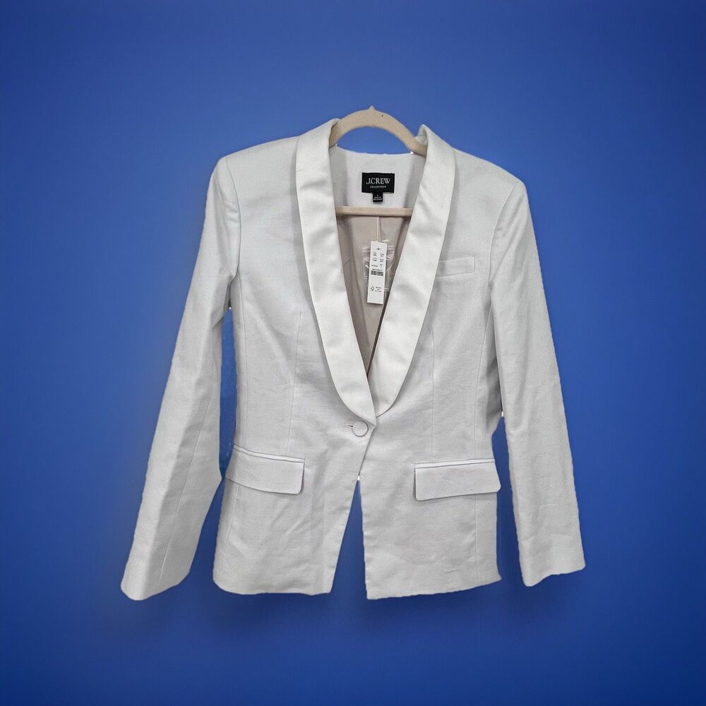J Crew Womens Alexandra Blazer Shawl Collar Size 6 Stretch Linen Blend White